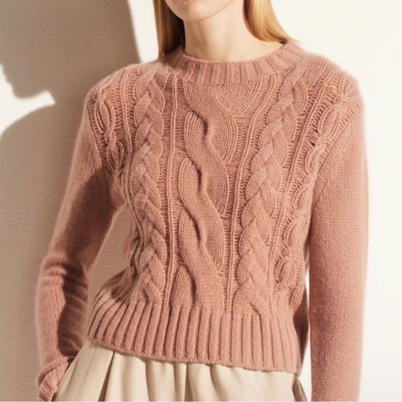 Vince Sweaters - Vince Cashmere Shrunken Cable Sweater Women’s Medium Blush Cable-knit Cozy